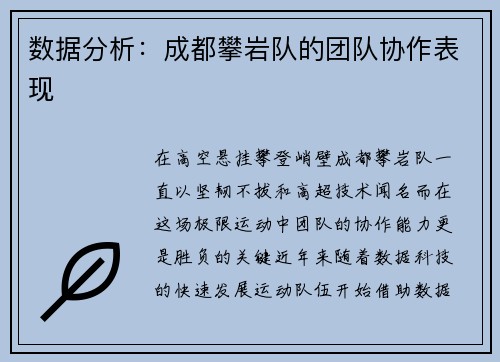 数据分析：成都攀岩队的团队协作表现