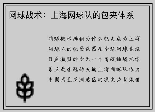 网球战术：上海网球队的包夹体系